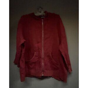 Allen Allen Women's Size 1X Zip Up Hooded Linen Jacket Red Pockets Lightweight